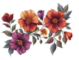 ai généré vibrant floral broderie art avec Orange fleurit sur transparent Contexte - Stock png. png