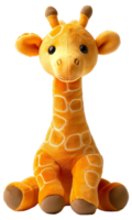 AI generated Giraffe plush toy with long neck and patterned fur on transparent background - stock png. png