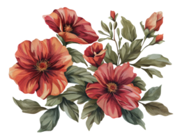 AI generated Traditional floral embroidery design with red flowers on transparent background - stock png. png