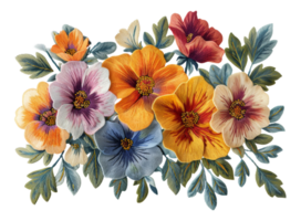 ai generado Exquisito botánico bordado Arte con vistoso flores en transparente antecedentes - valores png. png