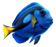 AI generated Blue and yellow fish with striking pattern on transparent background - stock png. png