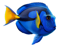 AI generated Blue and yellow fish with striking pattern on transparent background - stock png. png