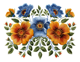 AI generated Elegant embroidered flowers in purple and orange on transparent background - stock png. png