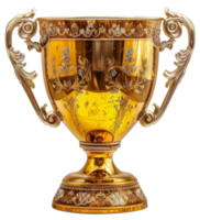 AI generated Ornate golden trophy with intricate design on transparent background - stock png. png