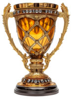 AI generated Ornate golden trophy with intricate design on transparent background - stock png. png