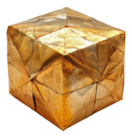 AI generated Textured gold gift box with intricate wrapping on transparent background - stock png. png