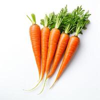 AI generated fresh raw carrots on a white background photo