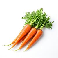 AI generated fresh raw carrots on a white background photo