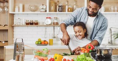 Cooking healthy food together concept photo