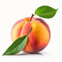 AI generated a peach with a leaf on it is on a white background photo