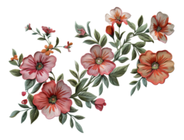 AI generated Exquisite botanical embroidery art with colorful flowers on transparent background - stock png. png