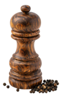 AI generated Wooden pepper grinder with peppercorns on transparent background - stock png. png