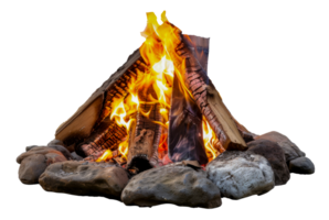 AI generated Inviting campfire with vibrant flames and logs on transparent background - stock png. png