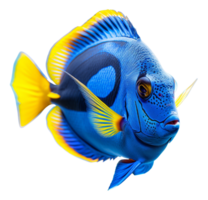 AI generated Blue and yellow fish with striking pattern on transparent background - stock png. png