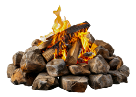 ai generiert einladend Lagerfeuer mit beschwingt Flammen und Protokolle auf transparent Hintergrund - - Lager png. png