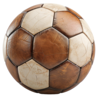 AI generated Vintage brown leather soccer ball on transparent background - stock png. png