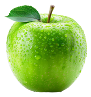 AI generated Fresh green apple with water drops on transparent background - stock png. png