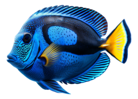 AI generated Blue and yellow fish with striking pattern on transparent background - stock png. png