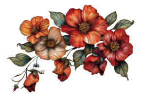 AI generated Traditional floral embroidery design with red flowers on transparent background - stock png. png