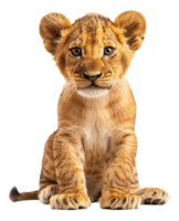 AI generated Young lion cub sitting on transparent background - stock png. png