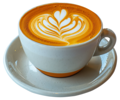 AI generated Artful latte in ceramic cup with saucer on transparent background - stock png. png