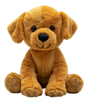 ai gerado suave dourado labrador pelúcia brinquedo sentado em transparente fundo - estoque png. png