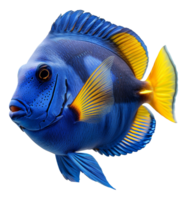 AI generated Blue and yellow fish with striking pattern on transparent background - stock png. png