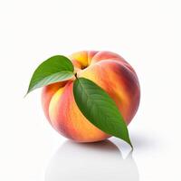 AI generated a peach with a leaf on it is on a white background photo