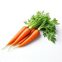 AI generated fresh raw carrots on a white background photo