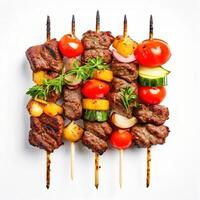 AI generated meat skewer with vegetables isolated on white background photo