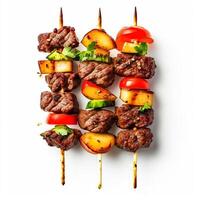 ai generado carne brocheta con vegetales aislado en blanco antecedentes foto