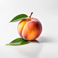 AI generated a peach with a leaf on it is on a white background photo