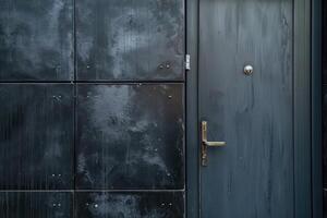 AI generated Texture smooth black surface of the metal door to the apartment photo