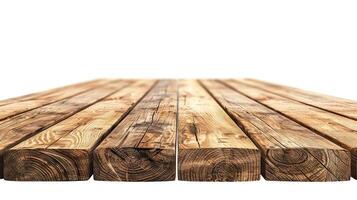 AI generated Perspective view of wood or wooden table corner on white background including clipping path photo