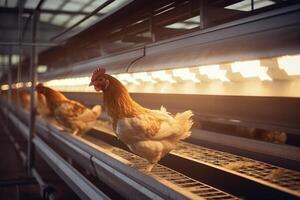 AI generated Industrial farm in Thailand  Chicken and Hens in cages. photo