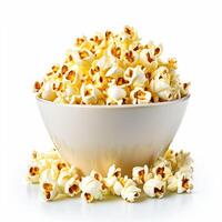 AI generated paper cup fresh popcorn on white background photo