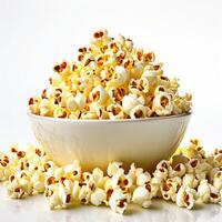 AI generated paper cup fresh popcorn on white background photo