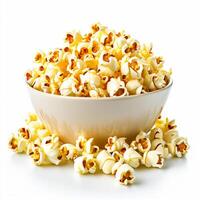 AI generated paper cup fresh popcorn on white background photo