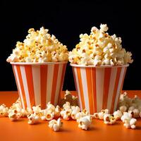 AI generated paper cup fresh popcorn on white background photo