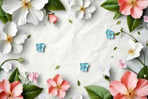 AI generated beautiful spring flowers on paper background photo