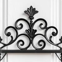 AI Generated a decorative black wrought iron flourish on a white background, a striking visual focal point, perfect for adding sophistication to any interior decor. SEAMLESS PATTERN. photo