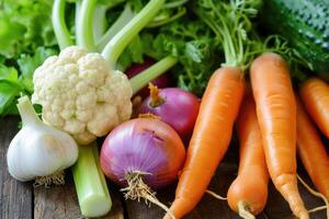 AI generated Fresh vegetable assortment on table photo