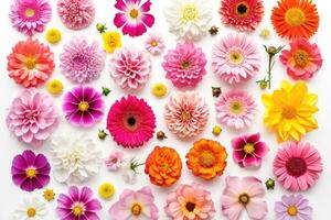 AI generated Colorful flower collection on white background. photo