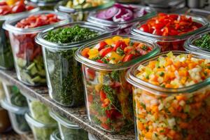 AI generated Fresh Chopped Vegetables in Clear Storage Containers photo