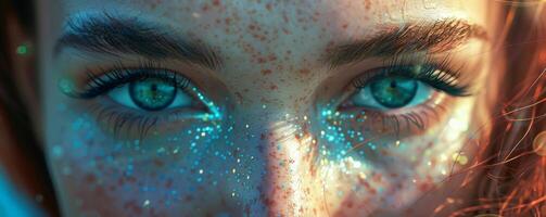 AI generated Fantasy Portrait with Sparkling Freckled Eyes photo