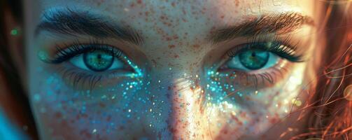 AI generated Fantasy Portrait with Sparkling Freckled Eyes photo