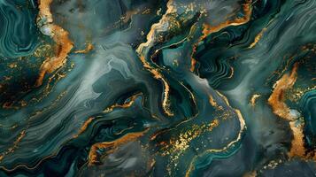 AI generated Wallpaper minimalism with blue jade vibes. Blue green marble background and golden waves. High quality. AI Generative photo