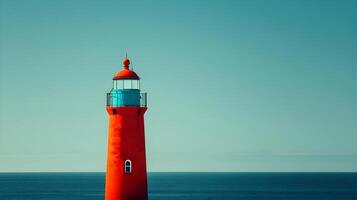 AI generated Minimal red lighthouse on a blue sky background. High quality. AI Generative photo