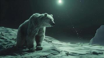 AI generated White bear on the dark arctic background. High quality. AI Generative photo