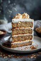 AI generated Banana oat flour cake slice. High quality. AI Generative photo